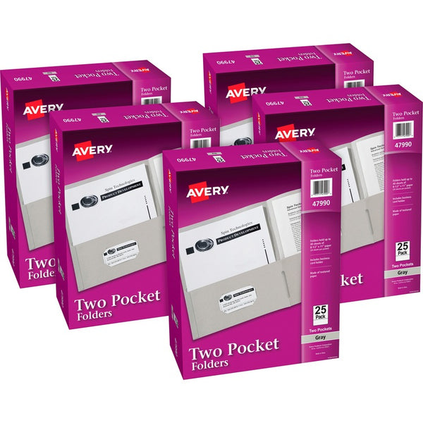 Avery&reg; 2-Pocket Folder, Letter-size, 20Sh/Pocket, 125/CT, Gray (AVE47990CT)