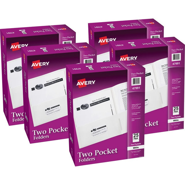 Avery&reg; 2-Pocket Folder, Letter-size, 20Sh/Pocket, 125/CT, White (AVE47991CT)