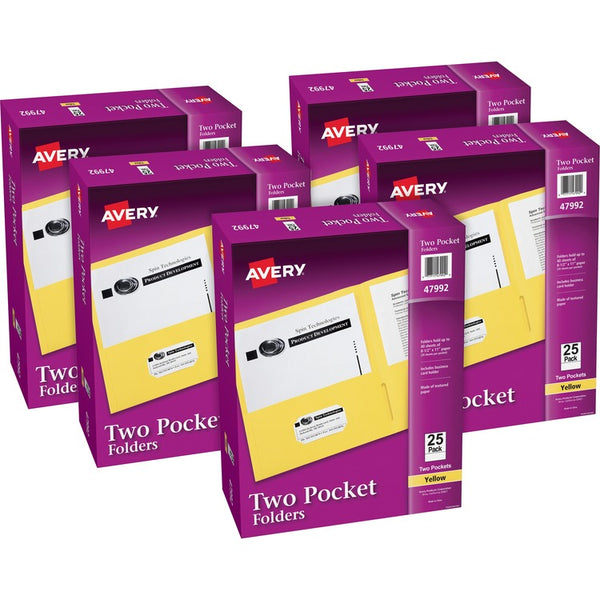 Avery&reg; 2-Pocket Folder, Letter-size, 20Sh/Pocket, 125/CT, Yellow (AVE47992CT)