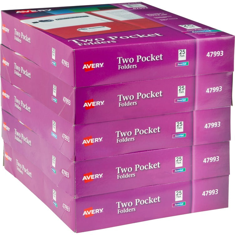 Avery&reg; 2-Pocket Folder, Letter-size, 20Sh/Pocket, 125/CT, Assorted (AVE47993CT)