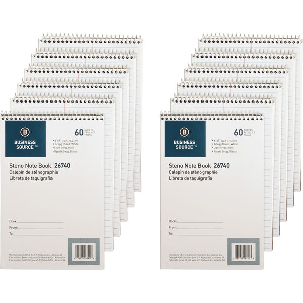 Business Source Steno Notebook, Gregg Ruled, 6"x9", 60 Sheets, 12/PK, White Paper (BSN26740PK) Pack of 12