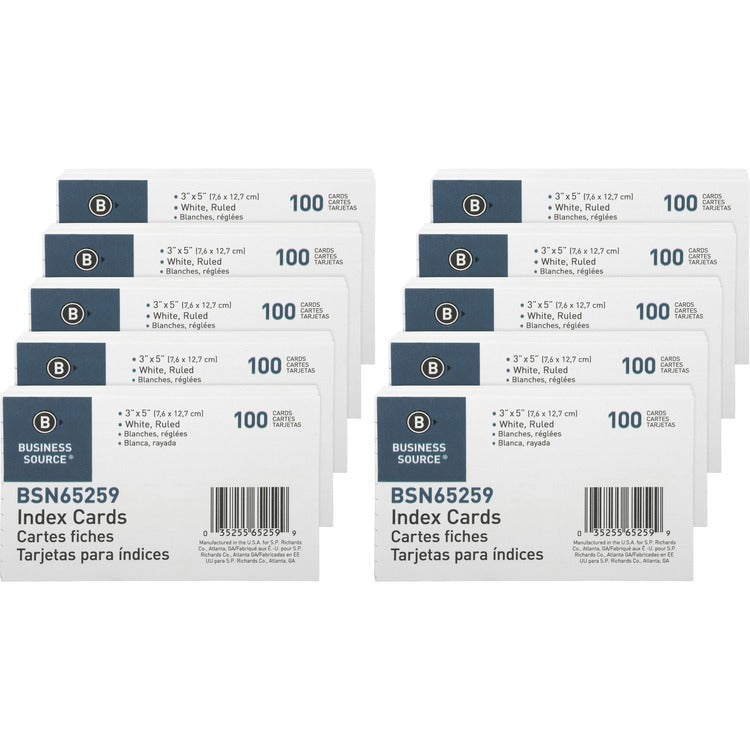 Business Source Index Cards, Ruled, 72 lb., 3"x5", 1000/BX, White (BSN65259BX) Box of 1000