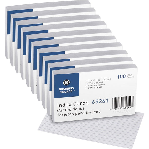 Business Source Index Cards, Ruled, 72 lb., 4"x6", 1000/BX, White (BSN65261BX) Box of 1000