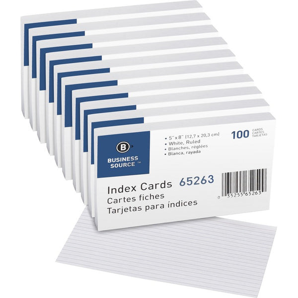 Business Source Index Cards, Ruled, 72 lb., 5"x8", 1000/BX, White (BSN65263BX) Box of 1000