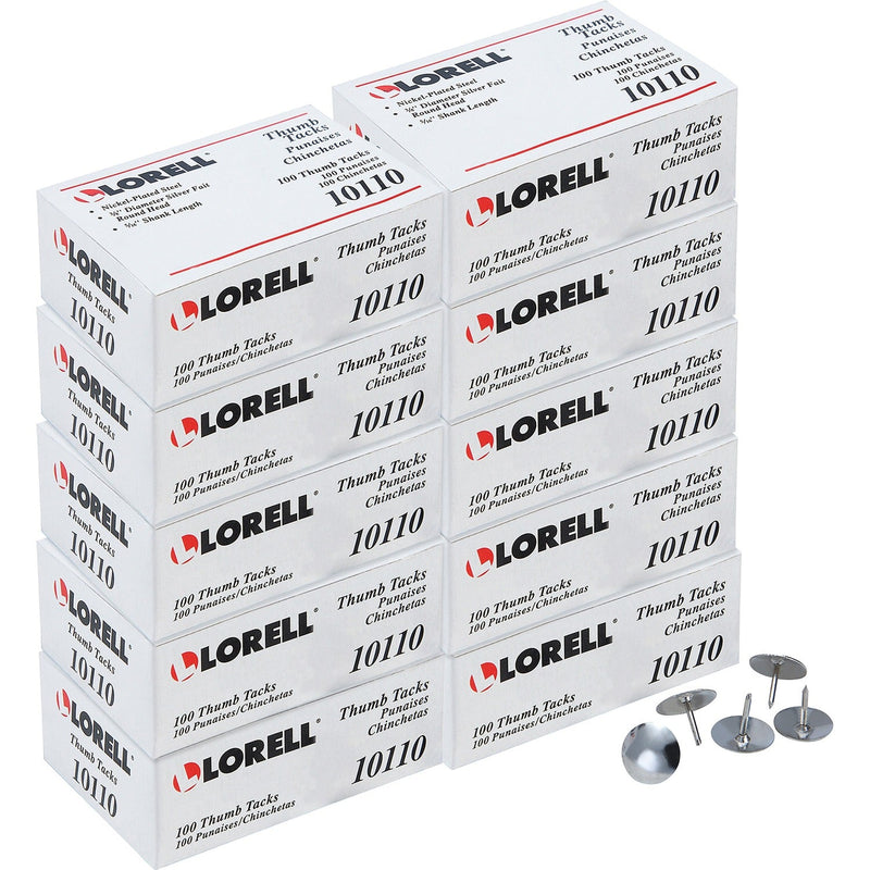 Lorell Thumb Tacks, 3/8"Dia Shank, 5/16"L, 1000/BX, Silver (LLR10110BX) Box of 1000