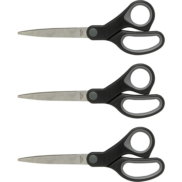 Sparco Straight Scissors, Rubber Handles, 8" Straight, 3/BD, Black (SPR25226BD) Pack of 3