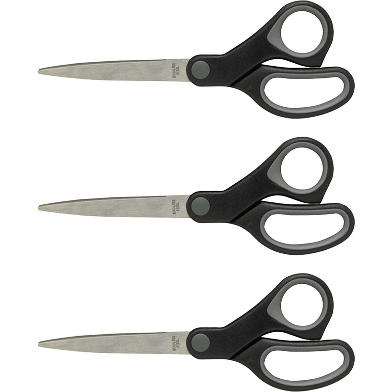 Sparco Straight Scissors, Rubber Handles, 8" Straight, 3/BD, Black (SPR25226BD) Pack of 3