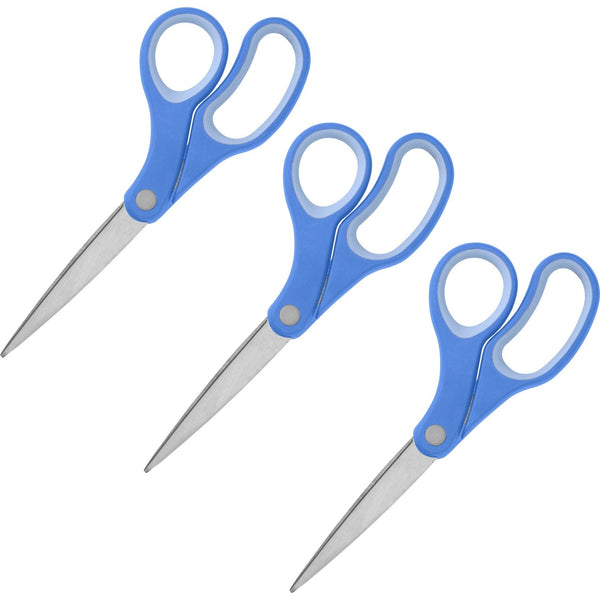 Sparco Scissors, Bent, 8", Rubber Handle, 3/BD, Blue (SPR39043BD) Pack of 3