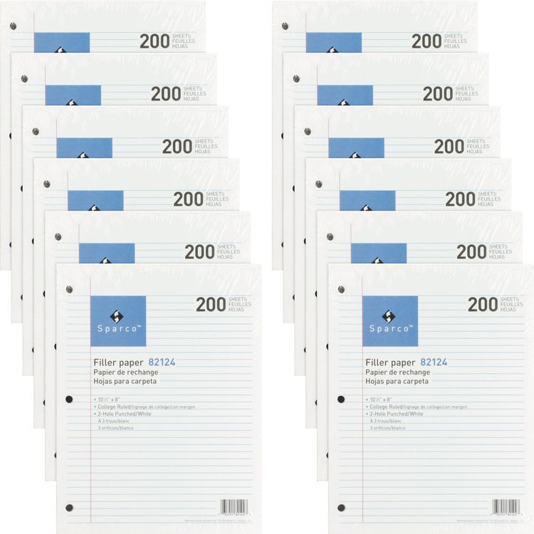 Sparco Filler Paper, College-Ruled, 16lb., 10-1/2" x 8", 2400 sheet-pack (SPR82124BD) Pack of 2400