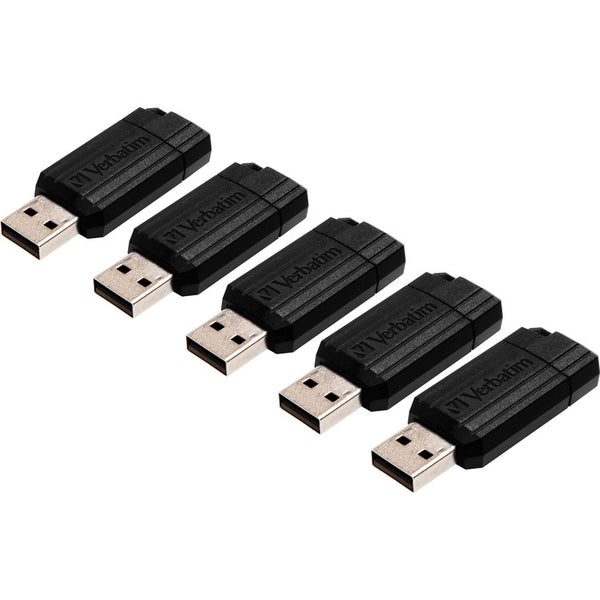 Verbatim USB 2.0 Drive, Push-Pull Slide, 8GB, 5/Bundle, Black (VER49062BD)