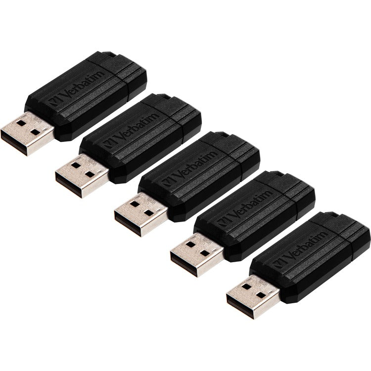 Verbatim USB 2.0 Drive, Push-Pull Slide, 16GB, 5/Bundle, Black (VER49063BD)