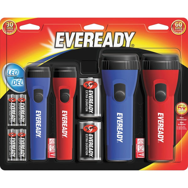 Energizer LED Flashlight Combo, 3-47/50"W x 2-19/25"L x 6-1/5"H, Red/Blue (EVEEVM5511S) Pack of 4