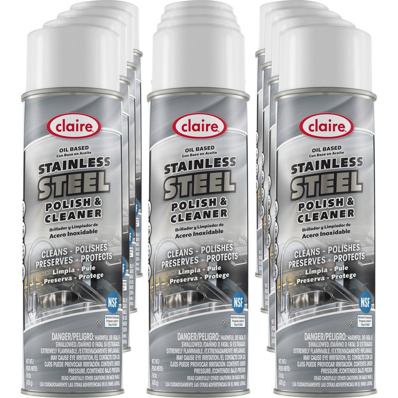 Claire Stainless Steel Polish and Cleaner - Liquid - 15 fl oz (0.5 quart) - Lemon ScentCan - 12 / Pack - Clear (CGCCL841) 1 Dozen