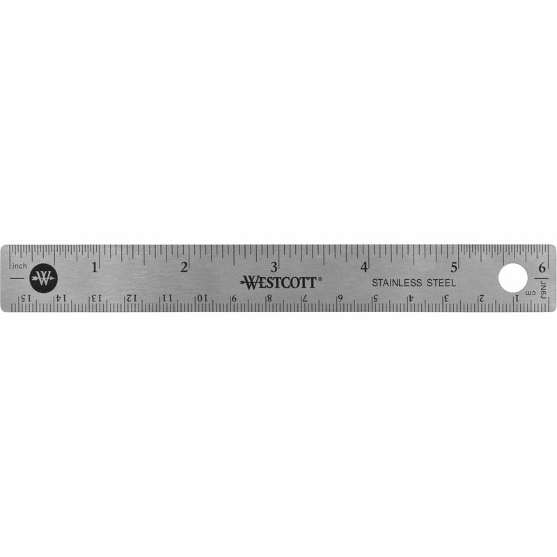 Westcott Rulers, 6"L, Stainless Steel, Nonslip Cork Back, 12/BX, Silver (ACM10414BX) Box of 12