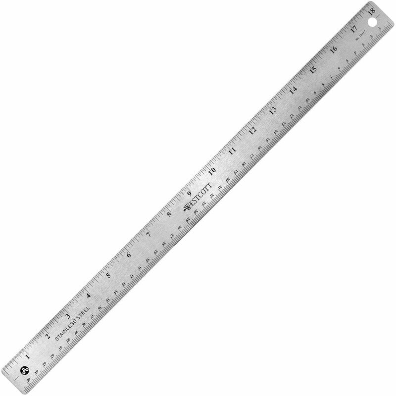 Westcott Rulers, 18"L, Stainless Steel, Nonslip Cork Back, 12/BX, Silver (ACM10417BX) Box of 12