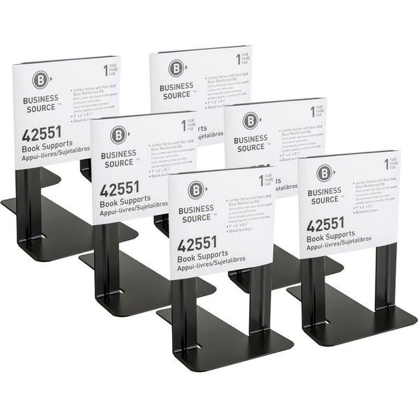 Business Source Bookends, Jumbo, Steel, 6" x 8-1/2" x 9", 12/PR, Black (BSN42551BX) Box of 12