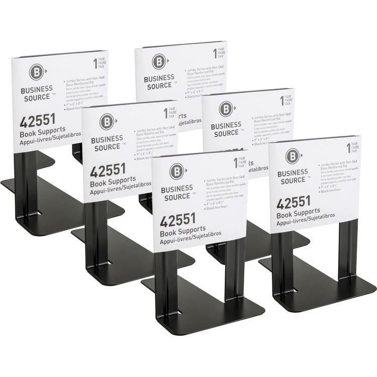 Business Source Bookends, Jumbo, Steel, 6" x 8-1/2" x 9", 12/PR, Black (BSN42551BX) Box of 12