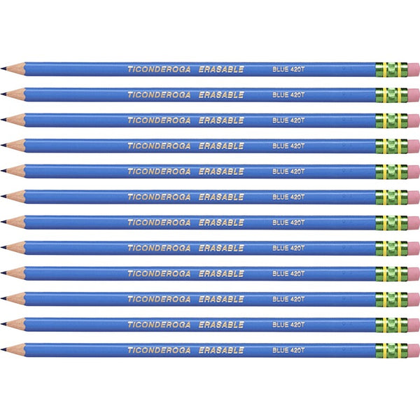 Ticonderoga Colored Pencils, w/Eraser, Erasable, HB-Med, 72/CT, Blue (DIX14209CT) Case of 72