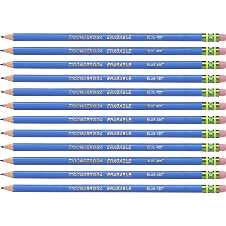 Ticonderoga Colored Pencils, w/Eraser, Erasable, HB-Med, 72/CT, Blue (DIX14209CT) Case of 72