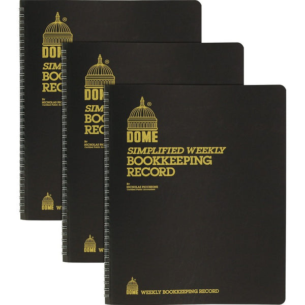 Dome Bookkeeping Record Books, Monthly, Undated, 9" x 11", 3/BD, Beige (DOM600BD) Pack of 3