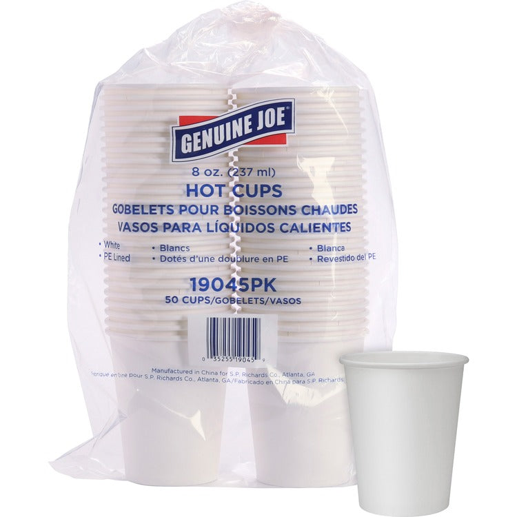 Genuine Joe Hot Cups, Single, 8oz., 250-pack, White (GJO19045BD)