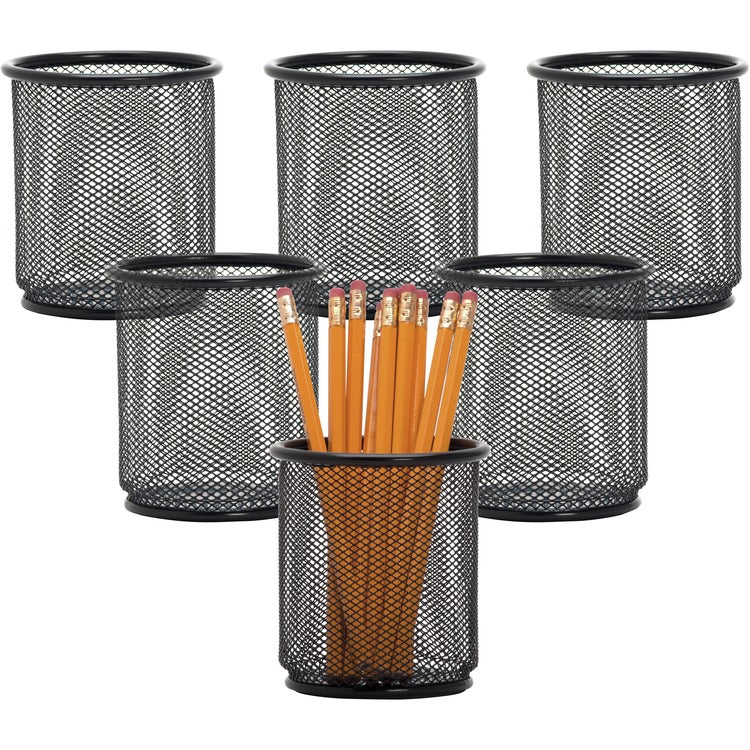 Lorell Pencil Cups, Steel Mesh, 3-1/2" x 3-7/8", 6/BX, Black (LLR84149BX)