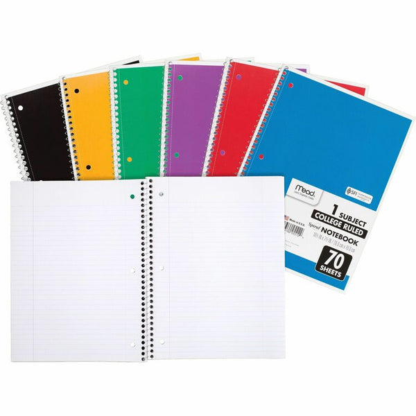 Mead Notebooks, Spiral, 1-Subject, 70 Sheet, 12-pack, Assorted (MEA05512BD)