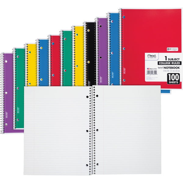 Mead Notebooks, Spiral, 1-Subject, 100 Sheet, 12-pack, Assorted (MEA06622BD)