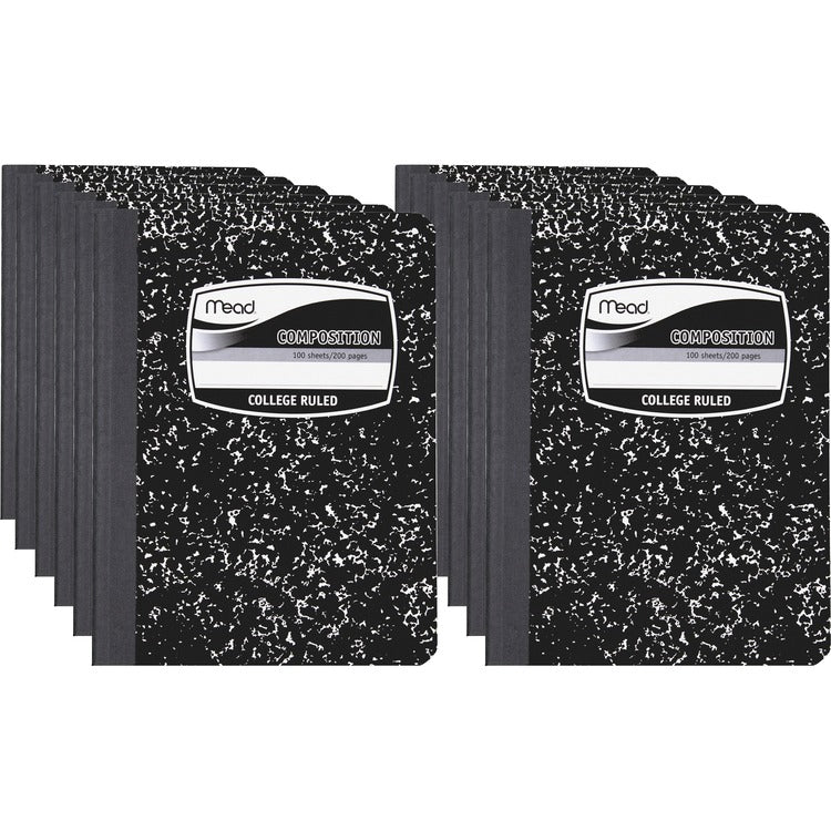 Mead Composition Books, Sewn, 7-1/2" x 9-3/4", 12/CT, Black Marble (MEA09932CT)