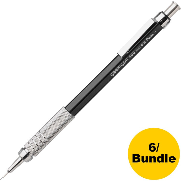 Pentel Graphgear 500 Pencils, Refillable, .5mm, 6/BD, Black (PENPG525ABD) Pack of 6
