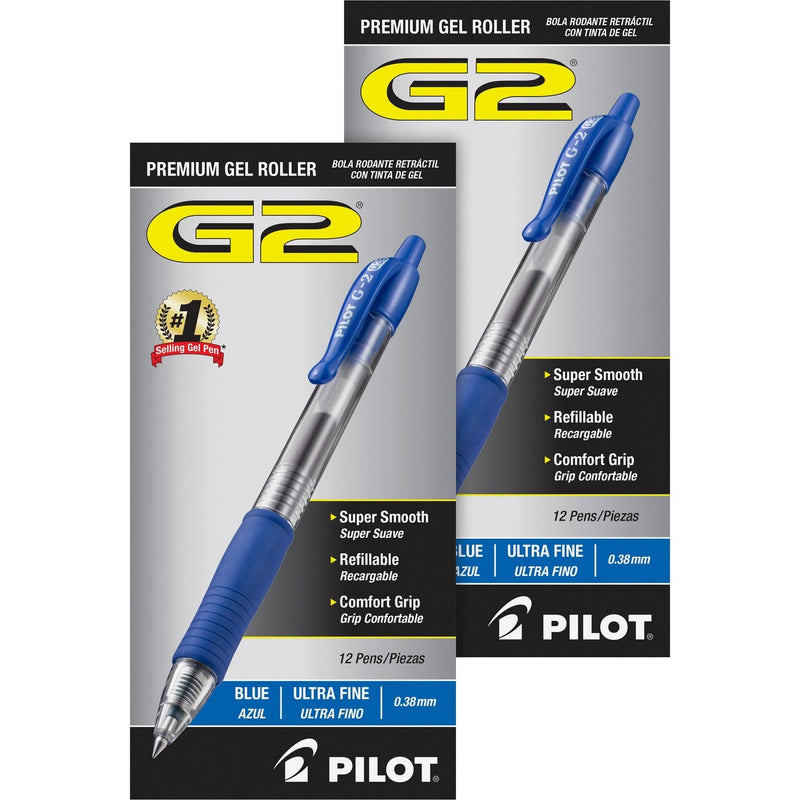 Pilot Retractable Pens, Ultra Fine,  Clear Barrel/Blue Ink (PIL31278BD) Pack of 24