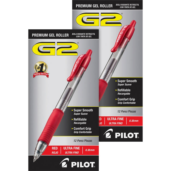 Pilot Retractable Pens, Ultra Fine,  Clear Barrel/Red Ink (PIL31279BD)