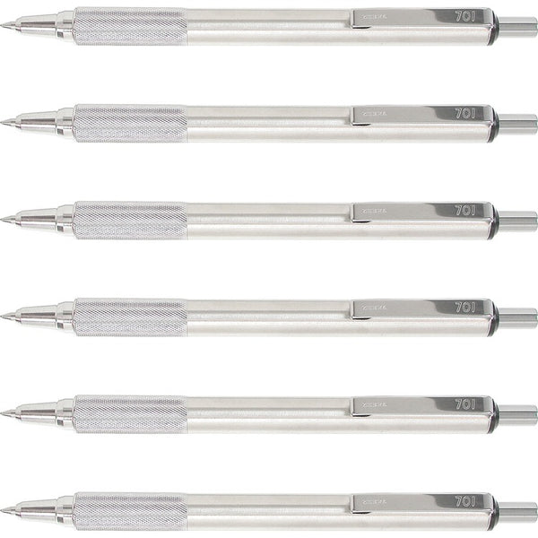 Zebra Pen Ballpoint Pens, Retractable, Stainless Steel, .7mm, 6/BX, Black (ZEB29411BX)