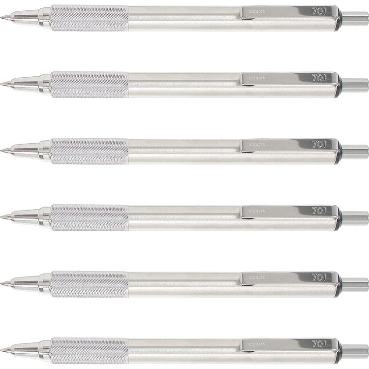 Zebra Pen Ballpoint Pens, Retractable, Stainless Steel, .7mm, 6/BX, Black (ZEB29411BX) Box of 6
