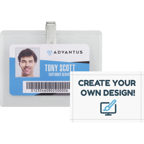 Advantus Badge Kit, Clip-Style, Horizontal 4" x 3"Badges, 50/BX