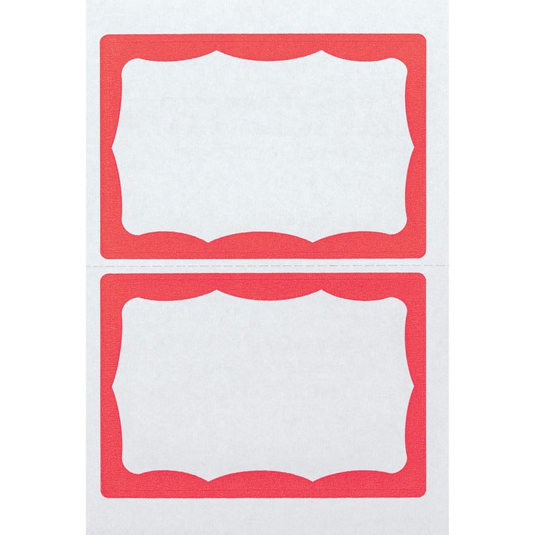 Advantus Badge Stickers, Self-adhesive, 3-3/4" x 2-5/8", 100/Box, White/Red (AVT97189) Box of 100