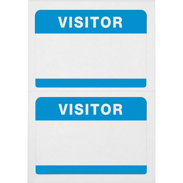 Advantus Badge Stickers, "Visitor", 3-1/2" x 2-1/4", 100/BX, White/Blue