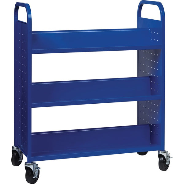 Lorell Book Cart, Double-sided, 6 Shelves, 38" W x 18" D x 46-1/4" H, Blue (LLR99932)