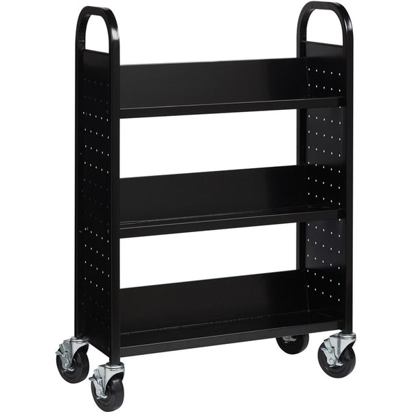 Lorell Book Cart, Single-sided, 3 Slant Shelves, 32" x 14" x 46", Black (LLR99933)