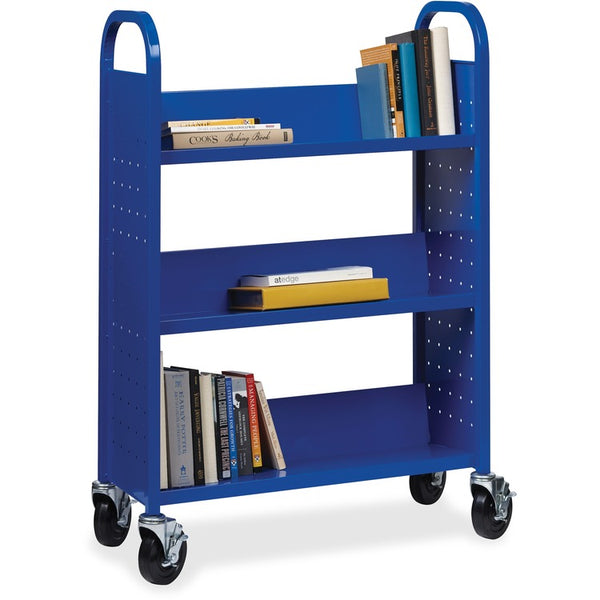 Lorell Book Cart, Single-sided, 3 Slant Shelves, 32" x 14" x 46", Blue (LLR99934)