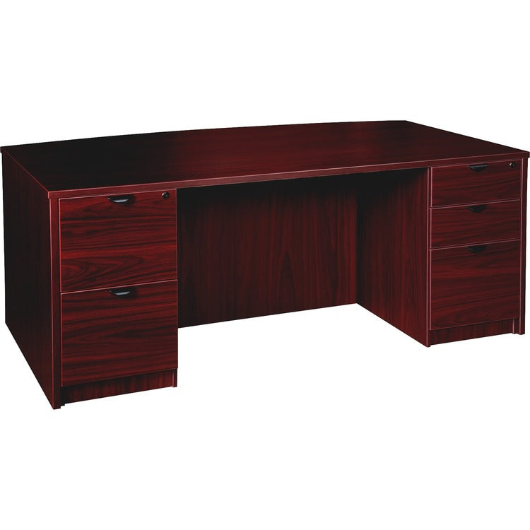 Lorell Double-pedestal Bowfront Desk F/F B/B/F, 72" x 42" x 29", Mahogany (LLRPD4272DPMY)