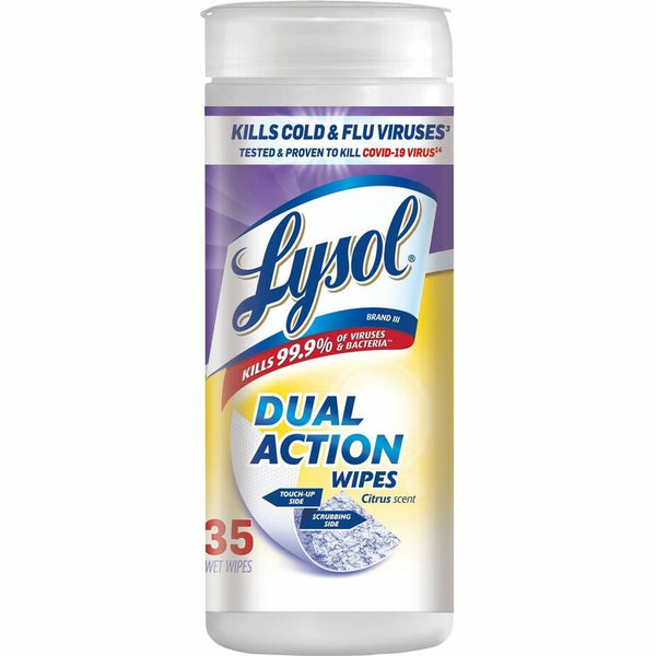 Lysol Disinfecting Wipes, Dual Action, Citrus, 7 x 8, 35/Canister