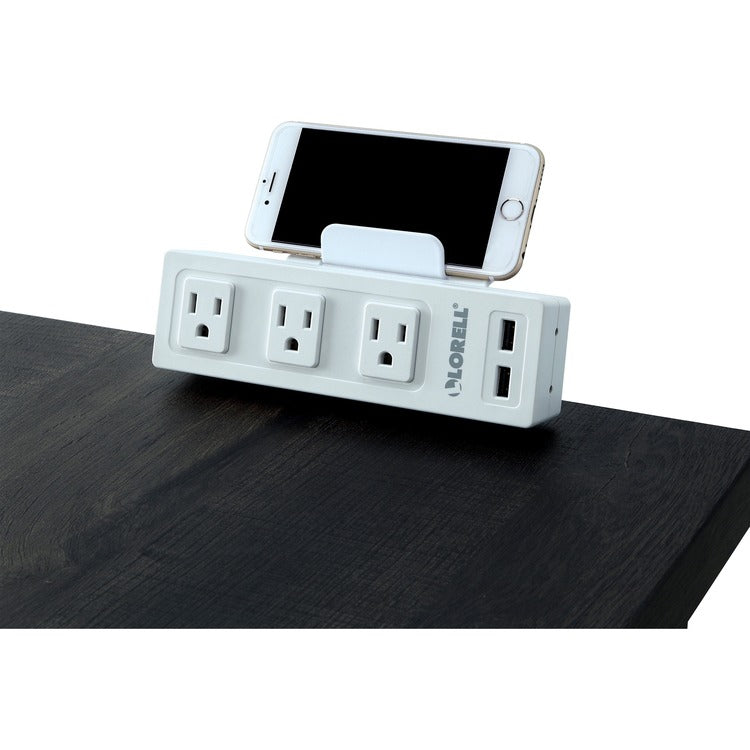 Lorell AC Power Strip, 3 Outlets, 2 USB Ports, Desktop, White (LLR33997)