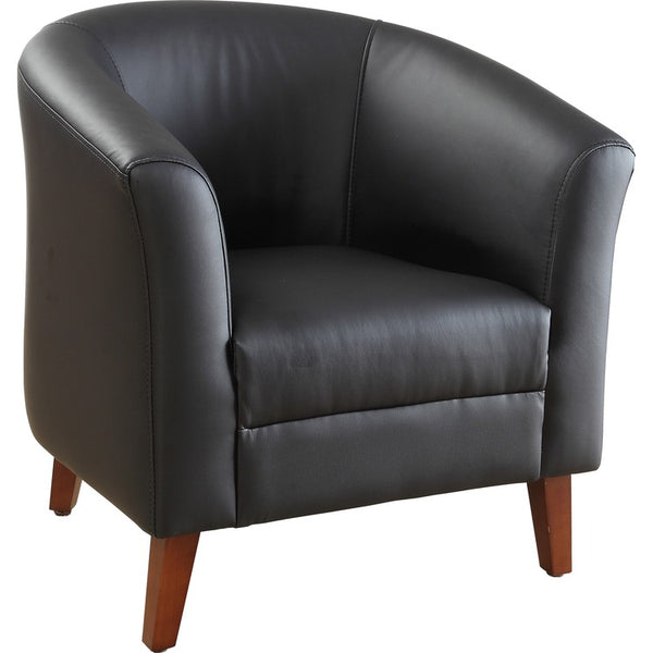 Lorell Leather Club Chair, Barrel Shape, Leather, 31-1/2" x 28-3/4" x 30-3/4", Black (LLR82098)