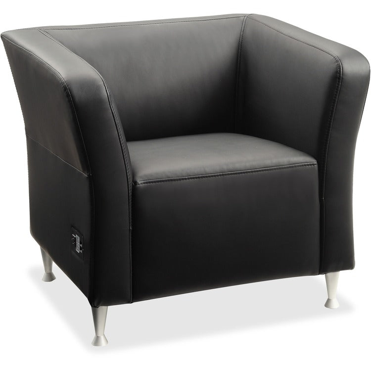 Lorell Lounge Chair with USB Ports, Leather, 32-1/2" x 28-1/4" x 29-1/2", Black (LLR86916)