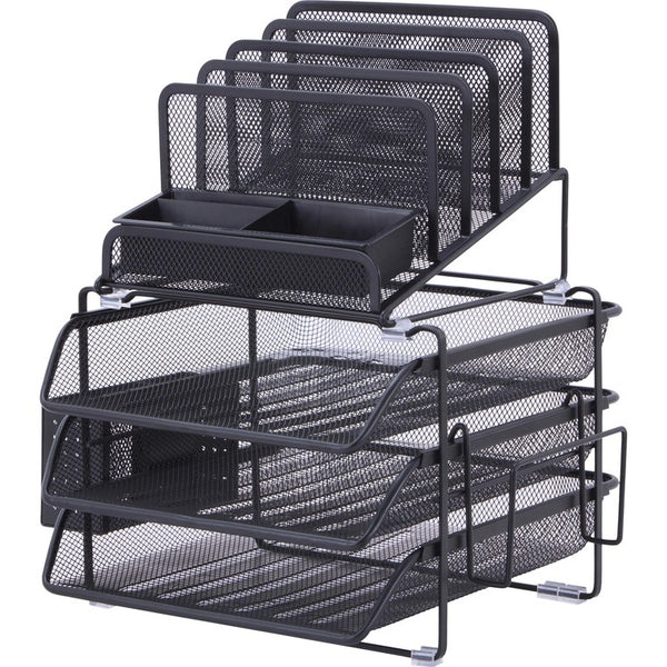 Lorell Mesh Desktop Organizer, 12-7/8"Wx14-3/8"Dx15-3/4"H, Black (LLR95251)