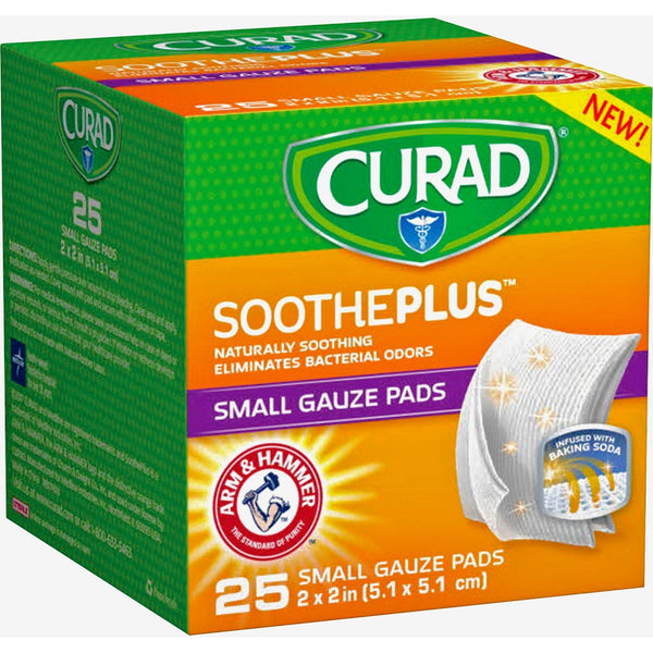 Curad Small Gauze Pads, Soothe Plus, 25-Piece, 2" x 2", Assorted (MIICUR202225AH) Box of 25