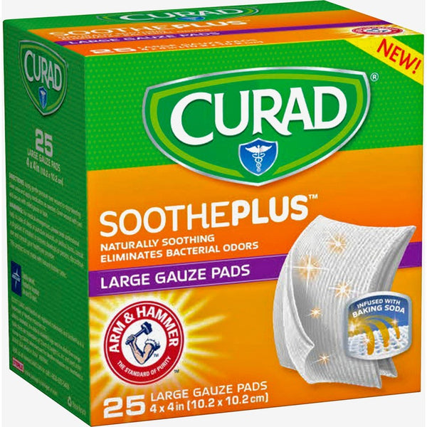 Curad Large Gauze Pads, Soothe Plus, 25-Piece, 4" x 4", Assorted (MIICUR204425AH) Box of 25