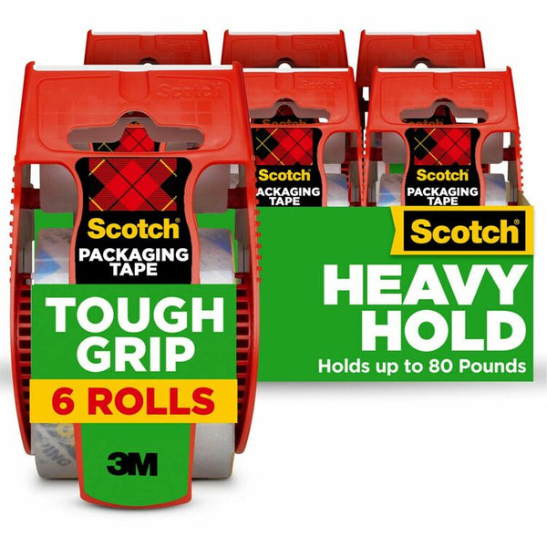 Scotch Tough Grip Moving Packaging Tape with Dispenser, 3" Core, 1.88" x 22.2 yds, Clear, 6/Pack (MMM1506)