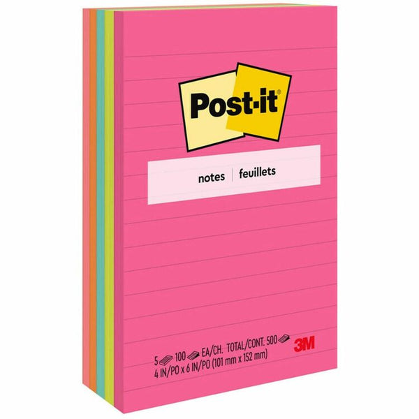 Post-it&reg; Notes 4" x 6" Pads in Capetown Colors (MMM6605AN) Pack of 5